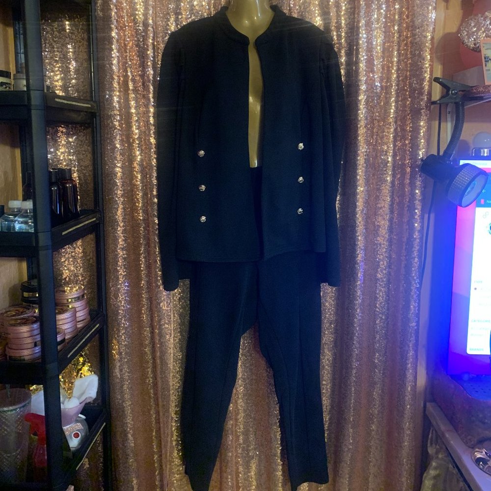 Black Suit with Gold button Accents - Plus Size - Jacket & Pant Set